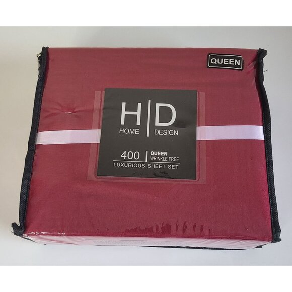 Queen HD Home Design Burgundy 400 Thread Count Luxurious Sheet Set Wrinkle free - Picture 2 of 5